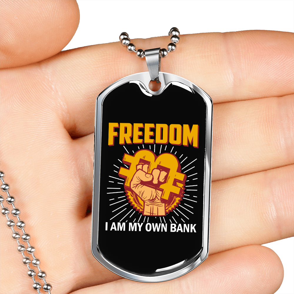 Freedom Crypto Necklace Stainless Steel or 18k Gold Dog Tag 24" Chain-Express Your Love Gifts