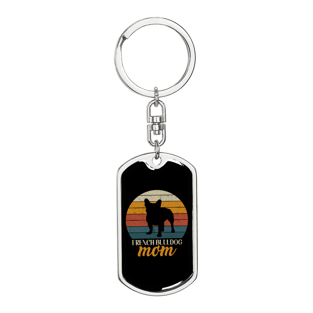 French Bulldog Mom Keychain Stainless Steel or 18k Gold Dog Tag Keyring-Express Your Love Gifts