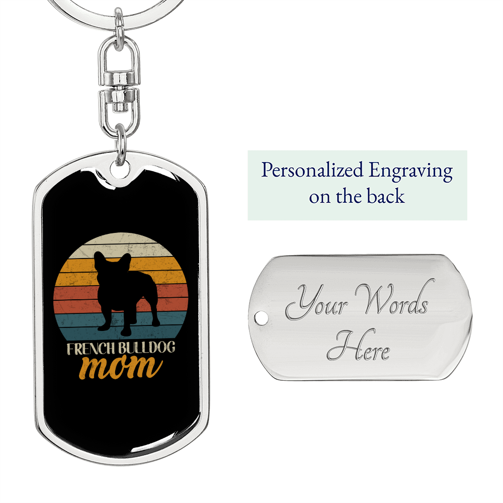 French Bulldog Mom Keychain Stainless Steel or 18k Gold Dog Tag Keyring-Express Your Love Gifts
