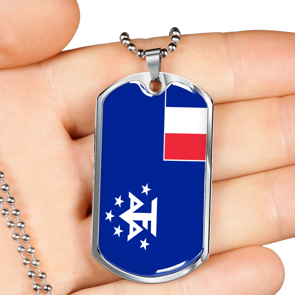 French Guiana And Antartic Flag Necklace Stainless Steel or 18k Gold Dog Tag 24" Chain-Express Your Love Gifts