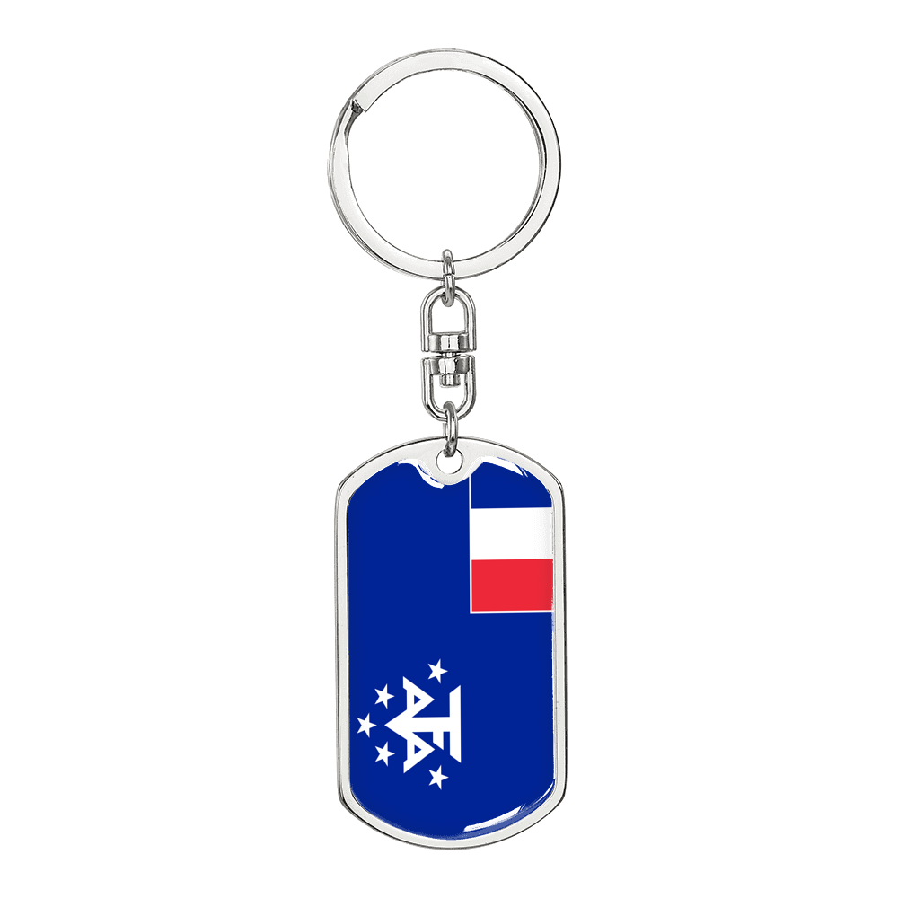 French Guiana And Antartic Flag Swivel Keychain Dog Tag Stainless Steel or 18k Gold-Express Your Love Gifts