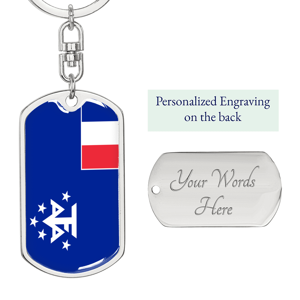 French Guiana And Antartic Flag Swivel Keychain Dog Tag Stainless Steel or 18k Gold-Express Your Love Gifts