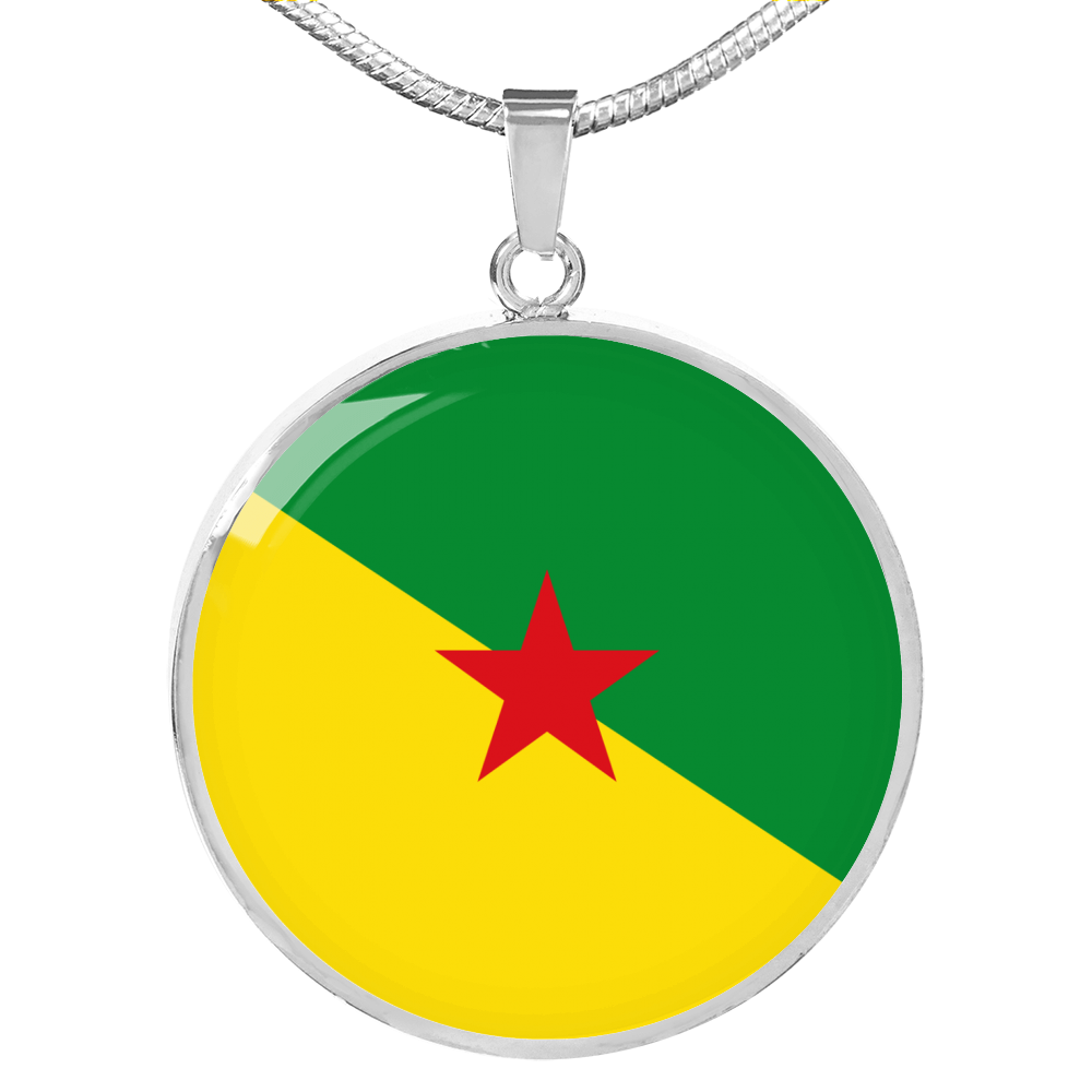 French Guiana Flag Necklace Circle Pendant Stainless Steel or 18k Gold 18-22"-Express Your Love Gifts