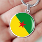 French Guiana Flag Necklace Circle Pendant Stainless Steel or 18k Gold 18-22"-Express Your Love Gifts
