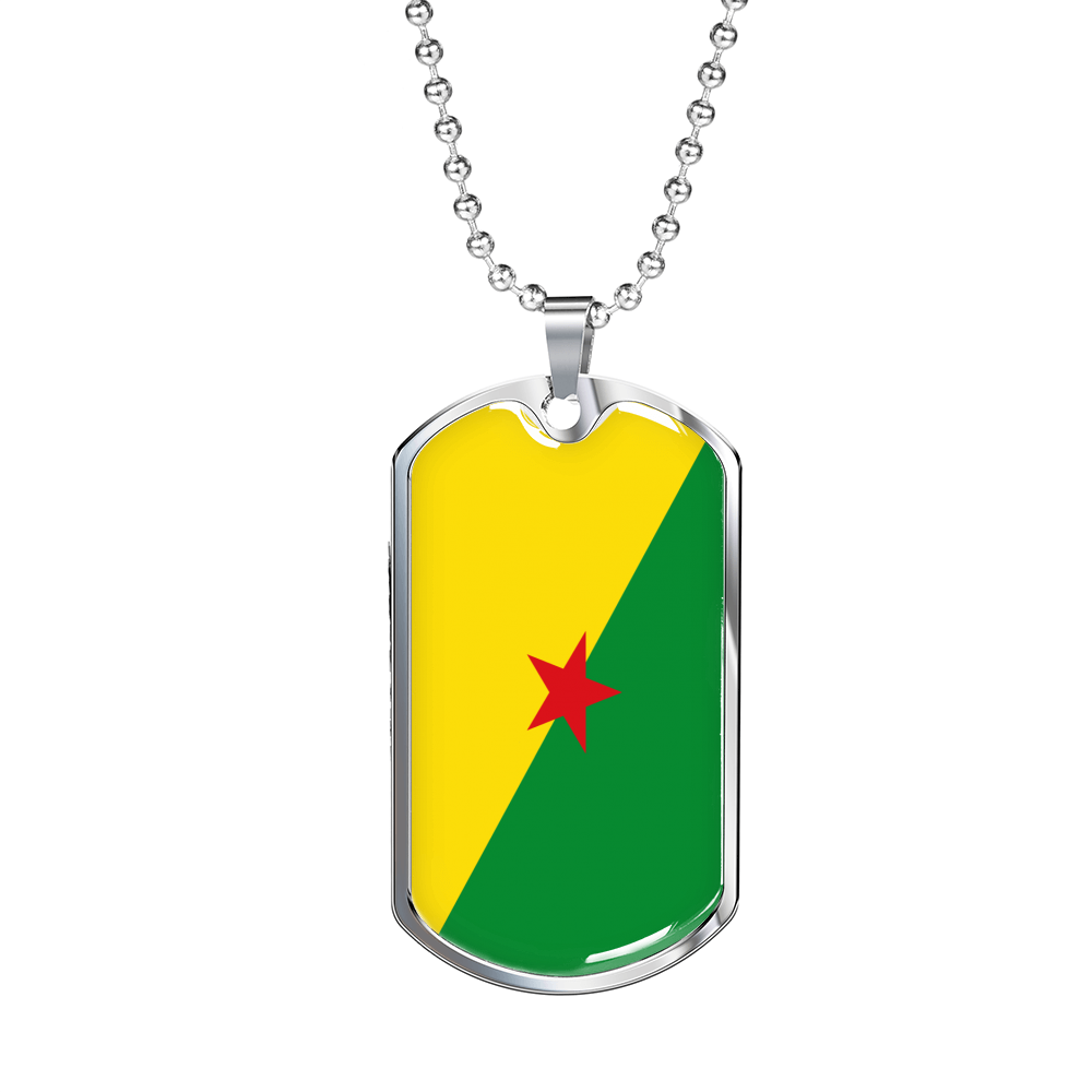 French Guiana Flag Necklace Stainless Steel or 18k Gold Dog Tag 24" Chain-Express Your Love Gifts