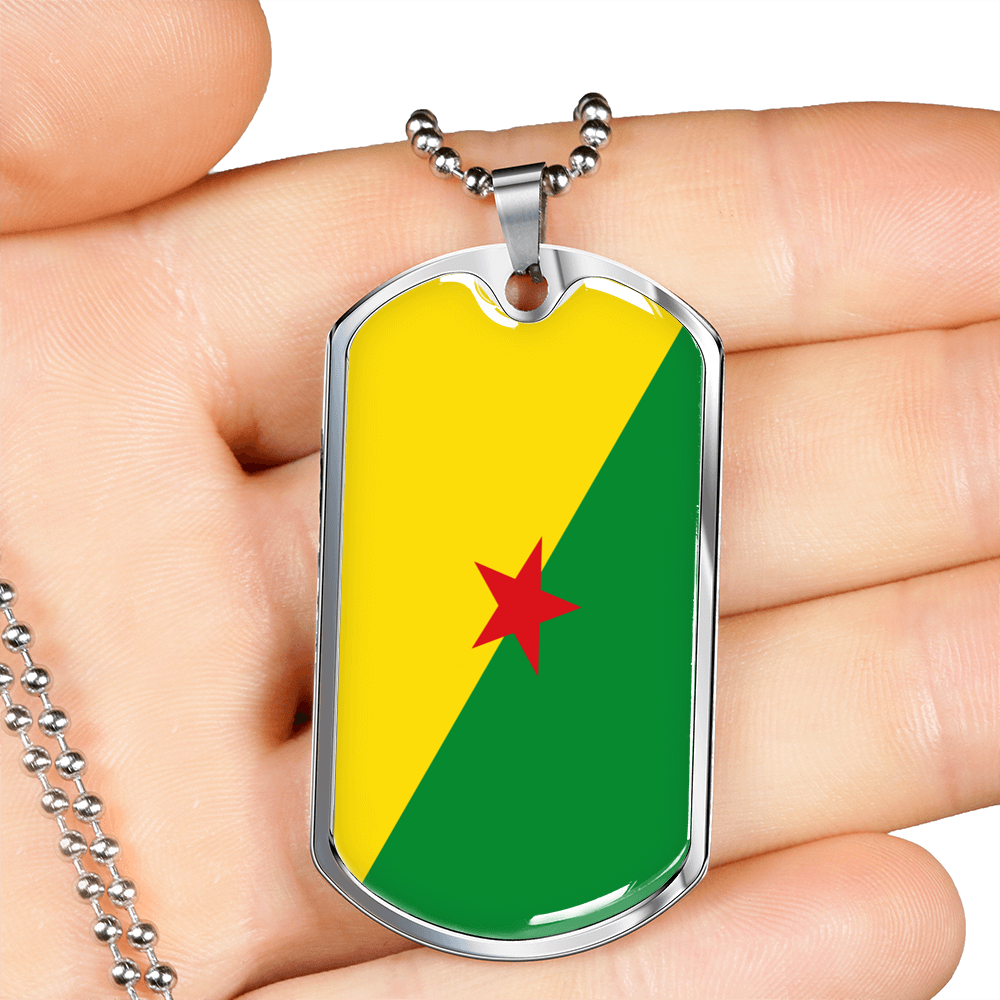 French Guiana Flag Necklace Stainless Steel or 18k Gold Dog Tag 24" Chain-Express Your Love Gifts