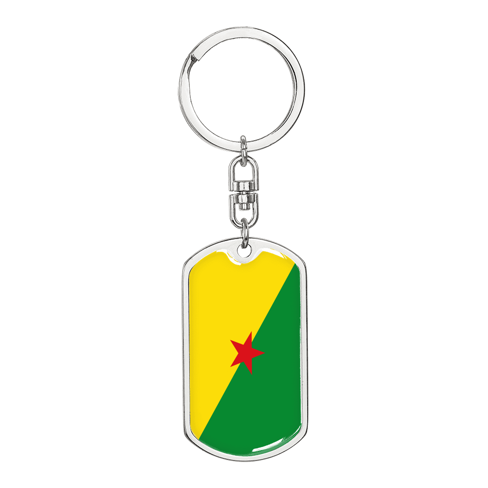 French Guiana Flag Swivel Keychain Dog Tag Stainless Steel or 18k Gold-Express Your Love Gifts