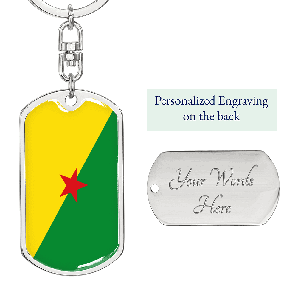 French Guiana Flag Swivel Keychain Dog Tag Stainless Steel or 18k Gold-Express Your Love Gifts