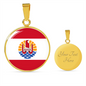 French Polynesia Flag Necklace Circle Pendant Stainless Steel or 18k Gold 18-22"-Express Your Love Gifts