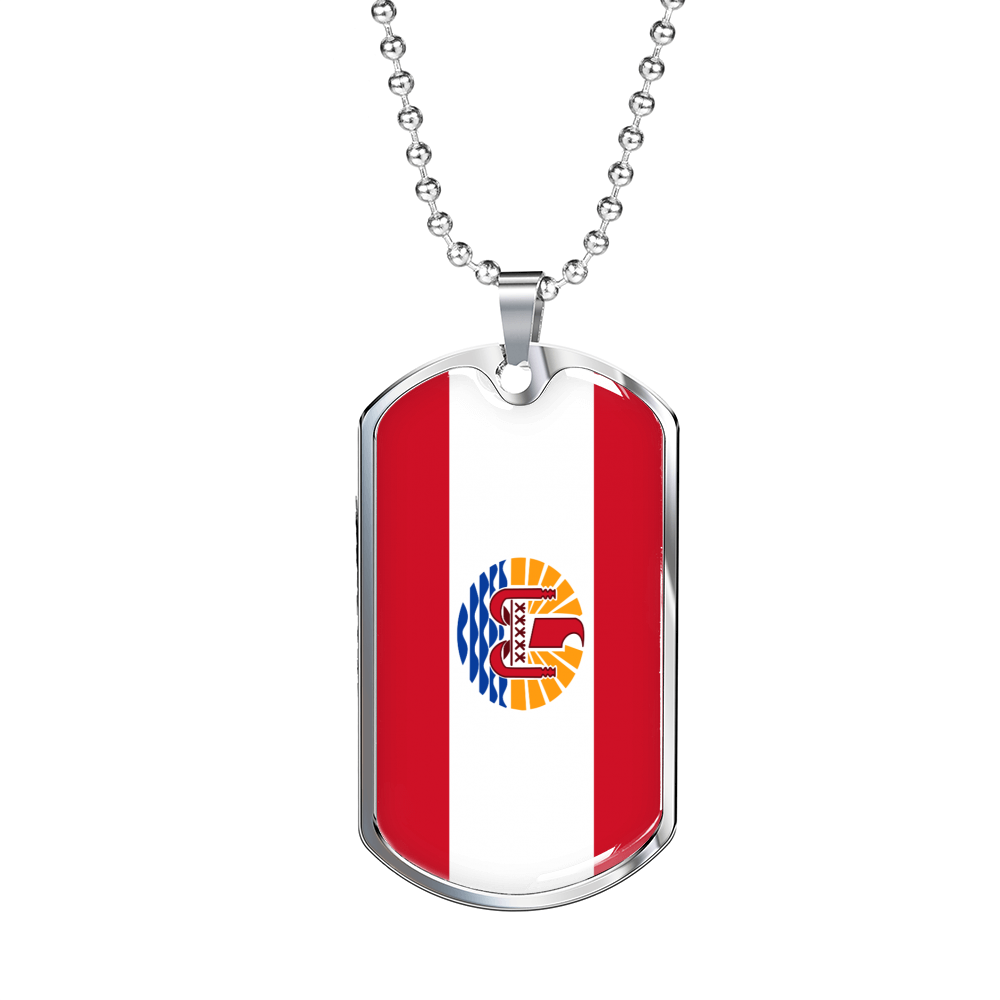 French Polynesia Flag Necklace Stainless Steel or 18k Gold Dog Tag 24" Chain-Express Your Love Gifts