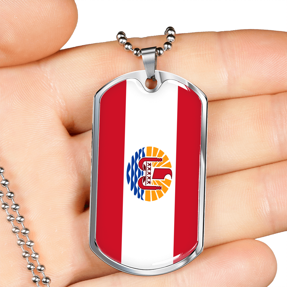French Polynesia Flag Necklace Stainless Steel or 18k Gold Dog Tag 24" Chain-Express Your Love Gifts