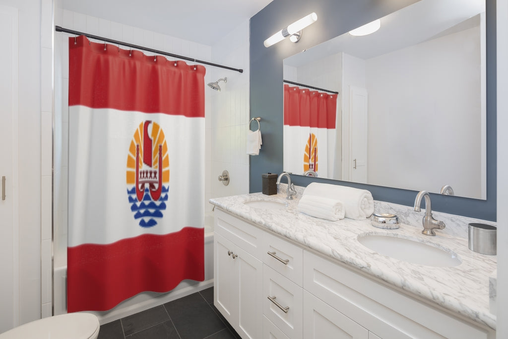 French Polynesia Flag Stylish Design 71" x 74" Elegant Waterproof Shower Curtain for a Spa-like Bathroom Paradise Exceptional Craftsmanship-Express Your Love Gifts