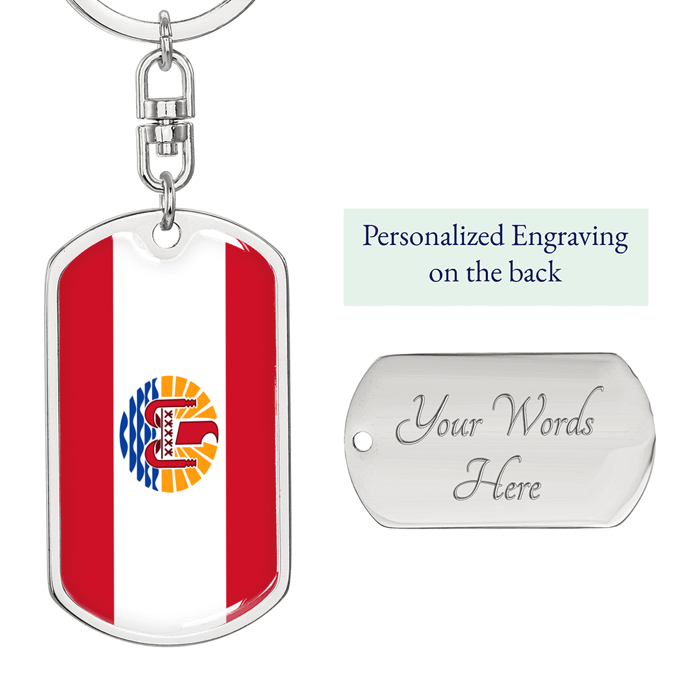 French Polynesia Flag Swivel Keychain Dog Tag Stainless Steel or 18k Gold-Express Your Love Gifts