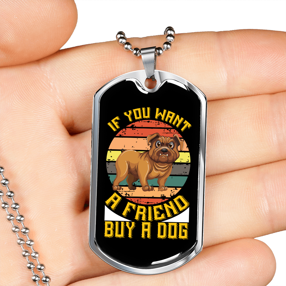 Friend Dog Bulldog Necklace Stainless Steel or 18k Gold Dog Tag 24" Chain-Express Your Love Gifts