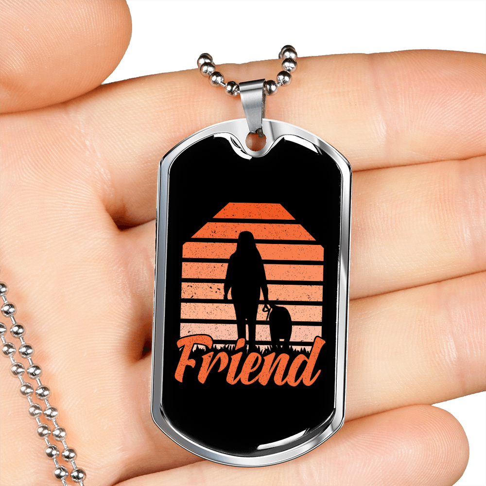 Friend Dog Orange Necklace Stainless Steel or 18k Gold Dog Tag 24" Chain-Express Your Love Gifts