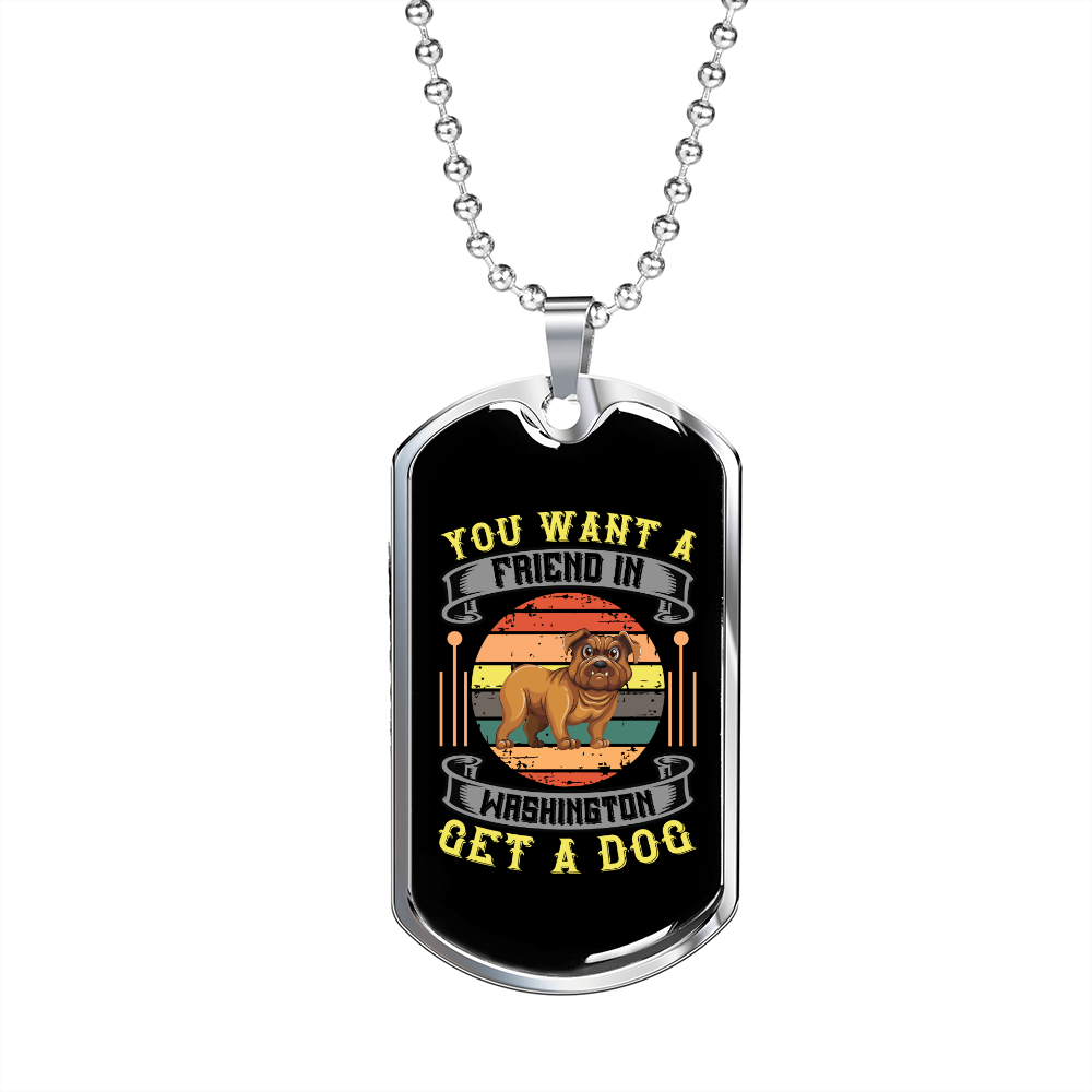Friend in Washington Bulldog Necklace Stainless Steel or 18k Gold Dog Tag 24" Chain-Express Your Love Gifts