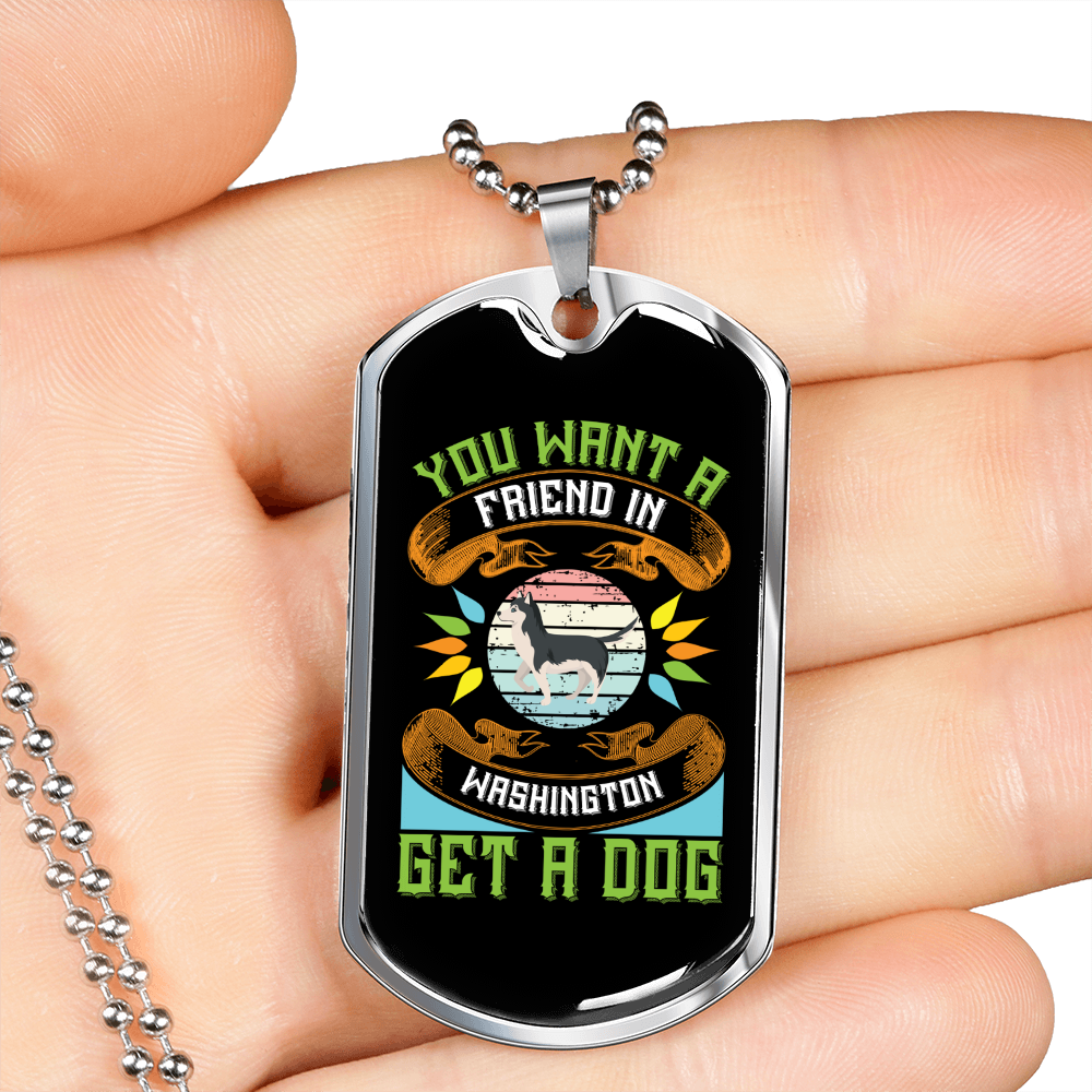 Friend in Washington Green Necklace Stainless Steel or 18k Gold Dog Tag 24" Chain-Express Your Love Gifts