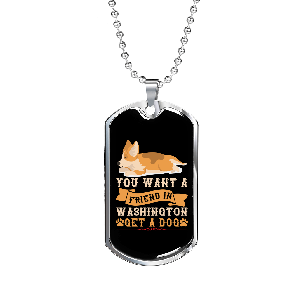 Friend in Washington Sleeping Dog Necklace Stainless Steel or 18k Gold Dog Tag 24" Chain-Express Your Love Gifts