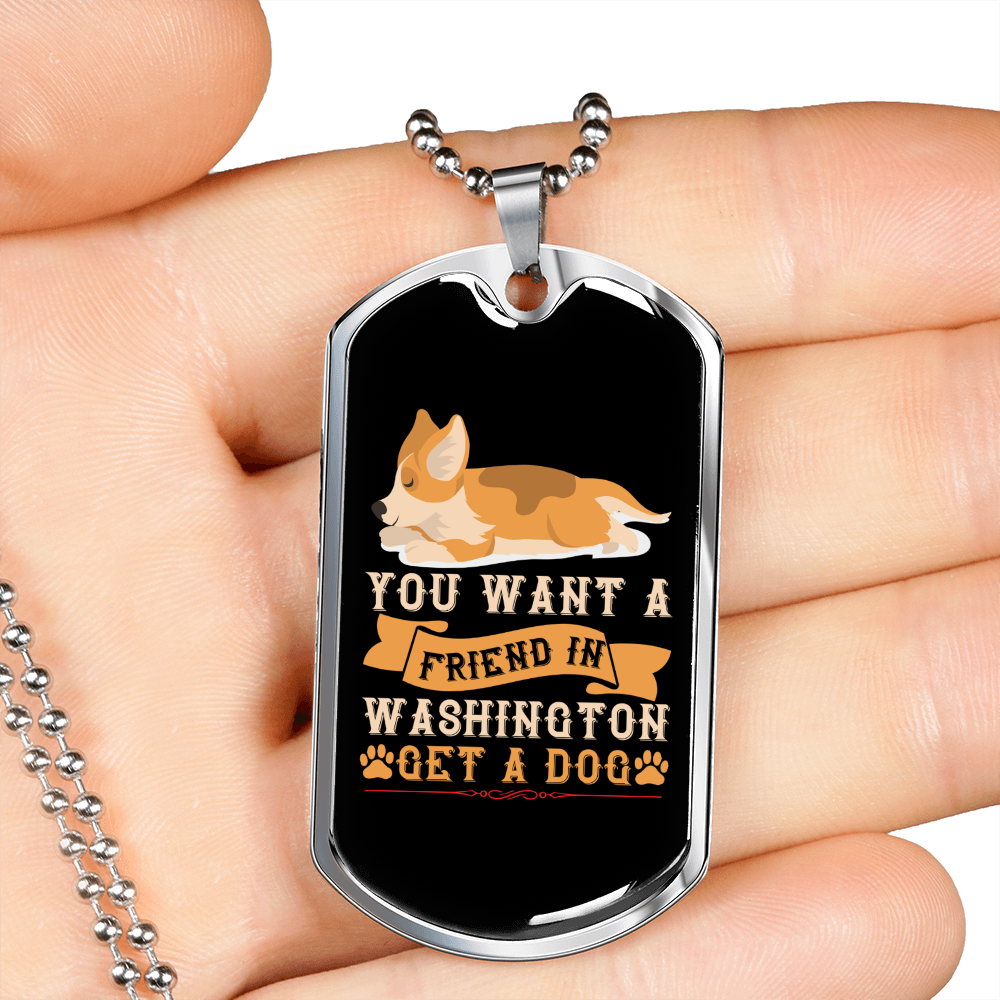 Friend in Washington Sleeping Dog Necklace Stainless Steel or 18k Gold Dog Tag 24" Chain-Express Your Love Gifts