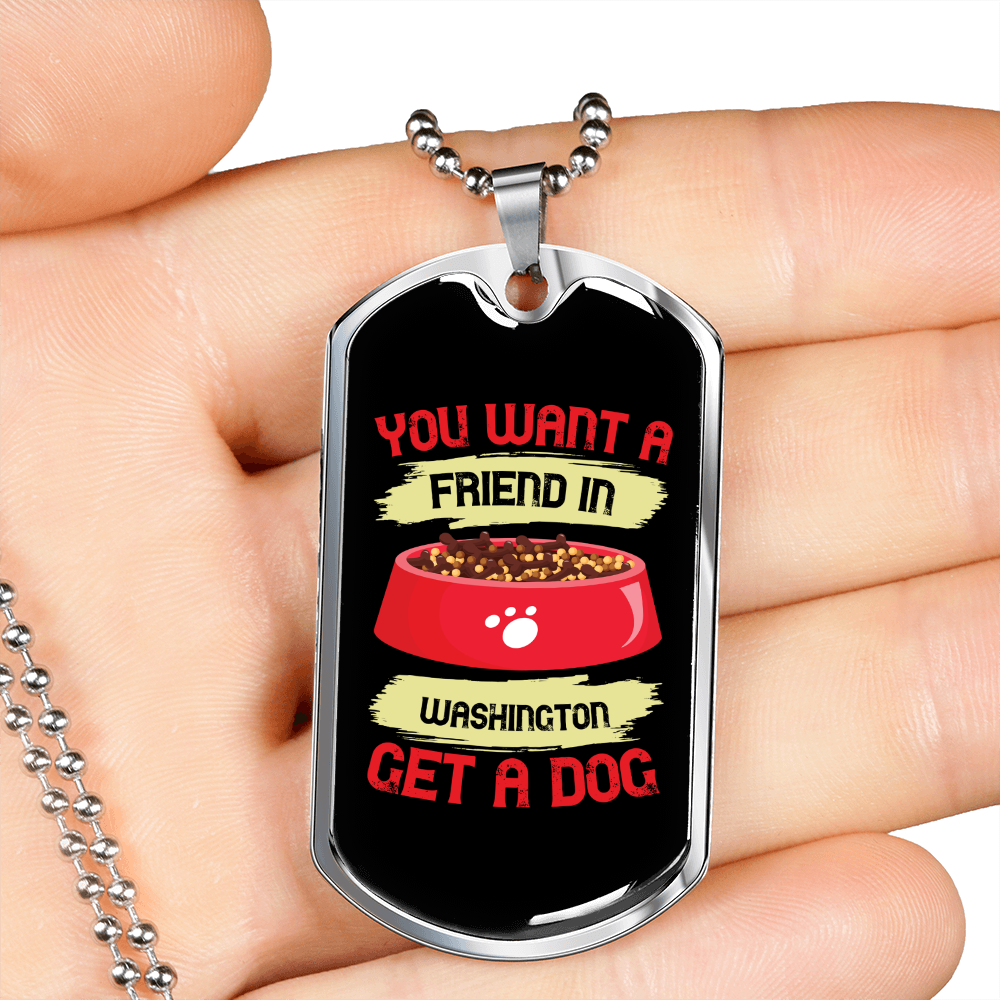 Friend Washington Necklace Stainless Steel or 18k Gold Dog Tag 24" Chain-Express Your Love Gifts