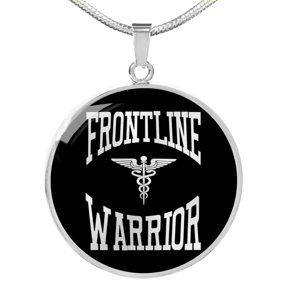Frontline Warrior Cadeceus Circle Necklace Stainless Steel or 18k Gold 18-22"-Express Your Love Gifts
