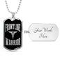 Frontline Warrior Distressed Caduceus Stainless Steel or 18k Gold Dog Tag W 24" Medical Worker Gift-Express Your Love Gifts