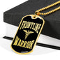 Frontline Warrior Distressed Caduceus Stainless Steel or 18k Gold Dog Tag W 24" Medical Worker Gift-Express Your Love Gifts
