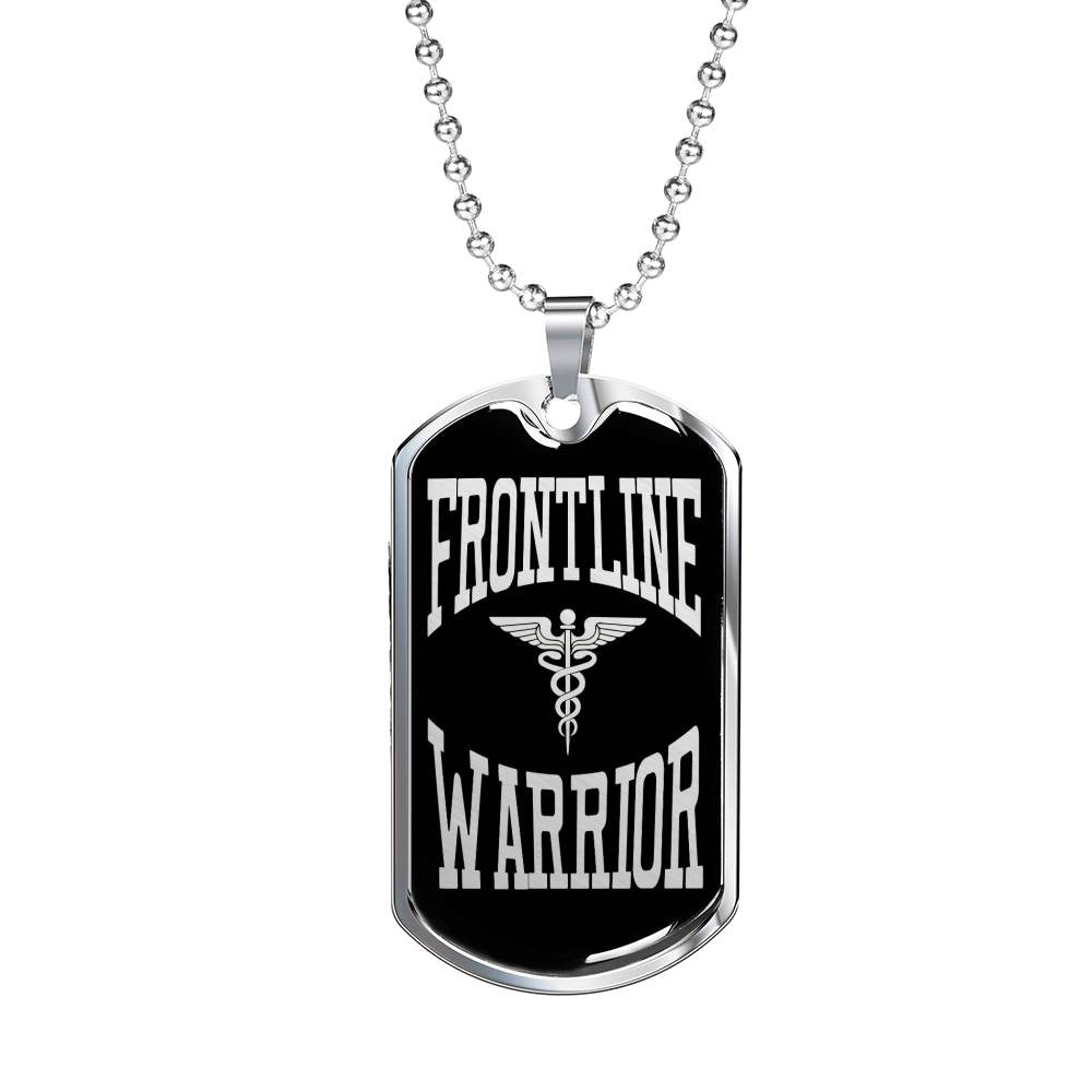 Frontline Warrior Necklace Caduceus Pendant Stainless Steel or 18k Gold Dog Tag W 24"-Express Your Love Gifts