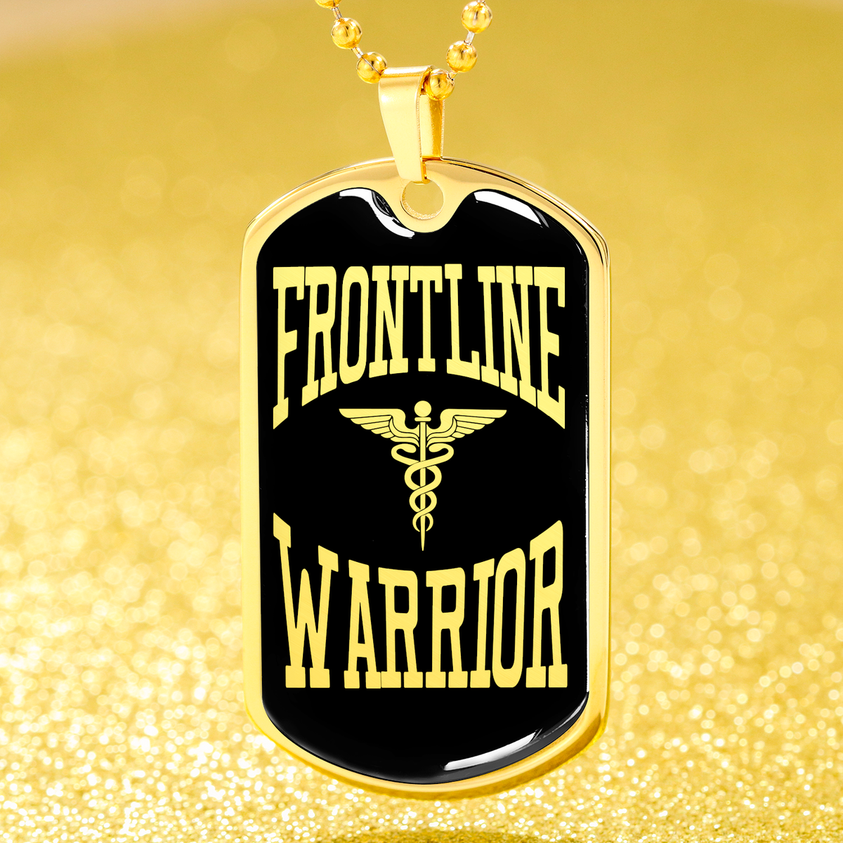 Frontline Warrior Necklace Caduceus Pendant Stainless Steel or 18k Gold Dog Tag W 24"-Express Your Love Gifts