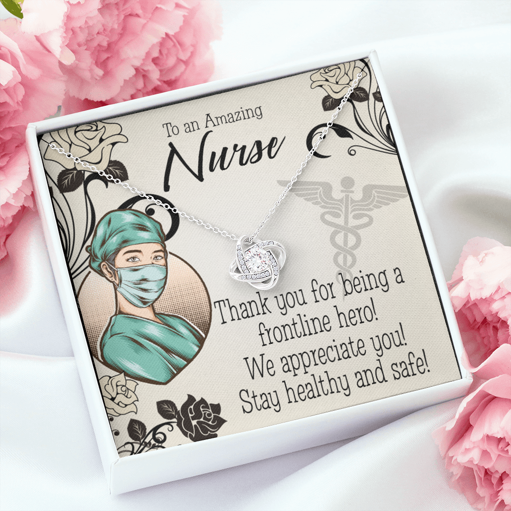 Frontliner Hero Nurse Healthcare Medical Worker Nurse Appreciation Gift Infinity Knot Necklace Message Card-Express Your Love Gifts