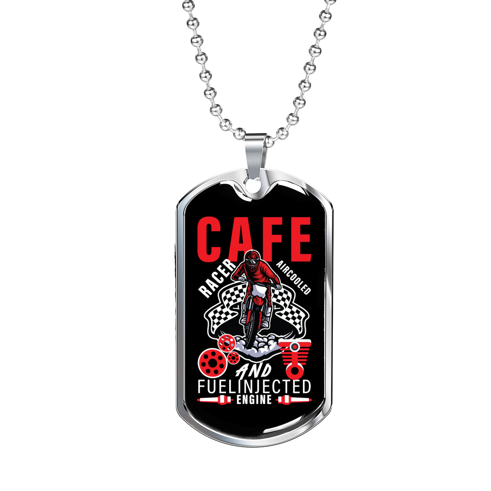 Fuel Injected Engine Biker Necklace Stainless Steel or 18k Gold Dog Tag 24"-Express Your Love Gifts