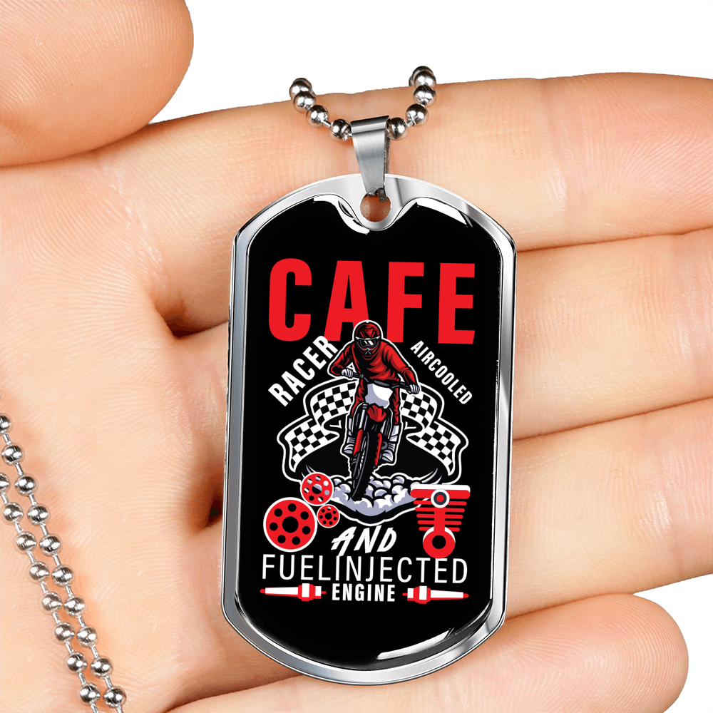 Fuel Injected Engine Biker Necklace Stainless Steel or 18k Gold Dog Tag 24"-Express Your Love Gifts