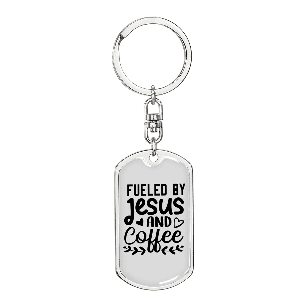 Fueled By Jesus Keychain Stainless Steel or 18k Gold Dog Tag Keyring-Express Your Love Gifts