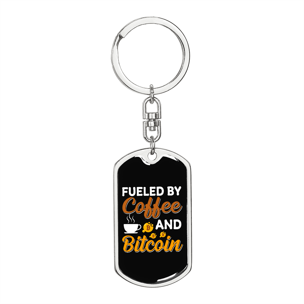 Fuelled By Coffee Crypto Keychain Stainless Steel or 18k Gold Dog Tag Keyring-Express Your Love Gifts