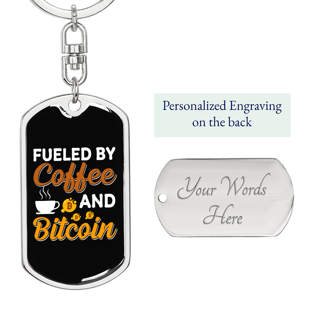 Fuelled By Coffee Crypto Keychain Stainless Steel or 18k Gold Dog Tag Keyring-Express Your Love Gifts