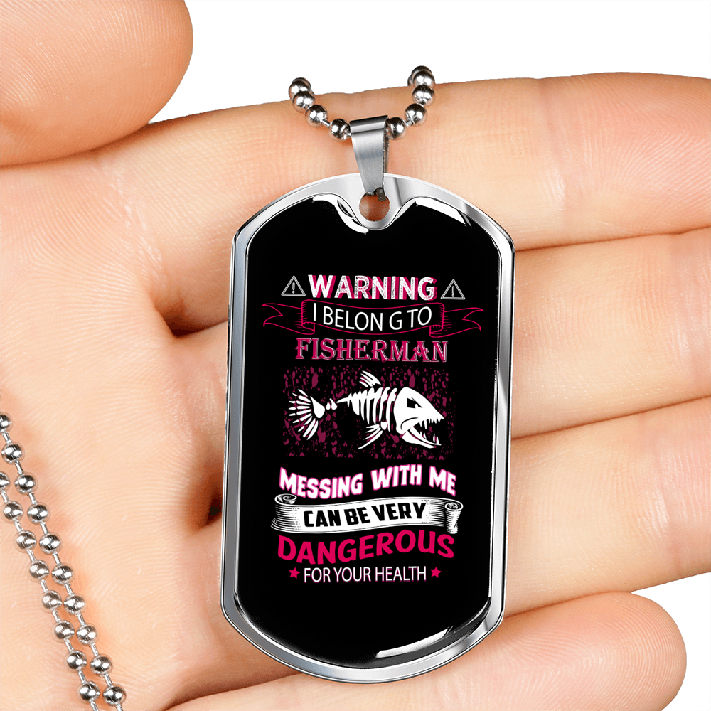 Funny Fishing Necklace Stainless Steel or 18k Gold Dog Tag 24" Chain-Express Your Love Gifts