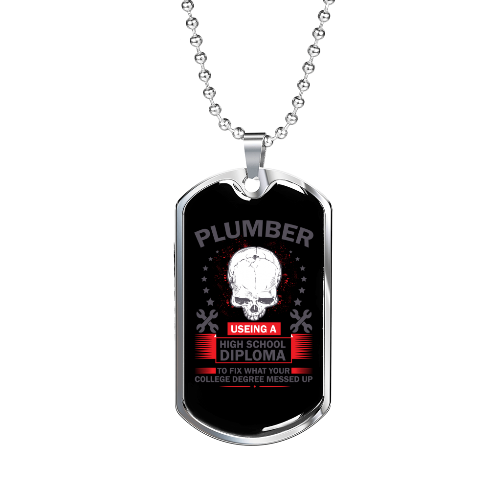Funny Plumber Necklace Stainless Steel or 18k Gold Dog Tag 24" Chain-Express Your Love Gifts
