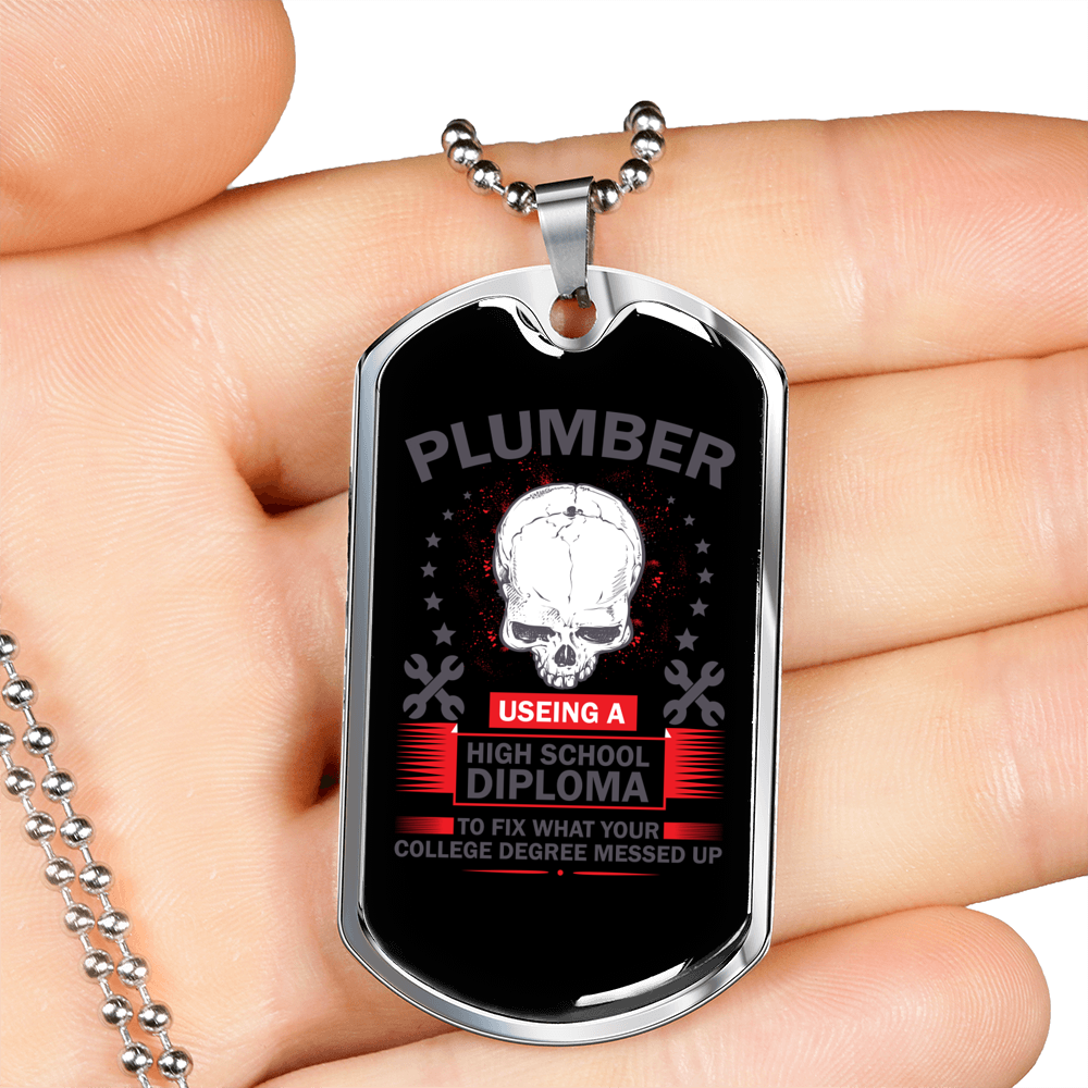 Funny Plumber Necklace Stainless Steel or 18k Gold Dog Tag 24" Chain-Express Your Love Gifts