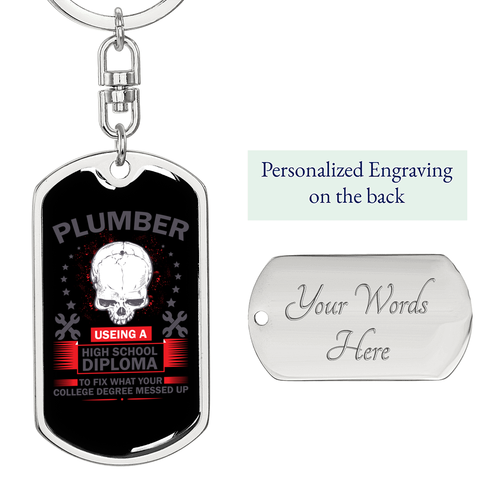 Funny Plumber Swivel Keychain Dog Tag Stainless Steel or 18k Gold-Express Your Love Gifts