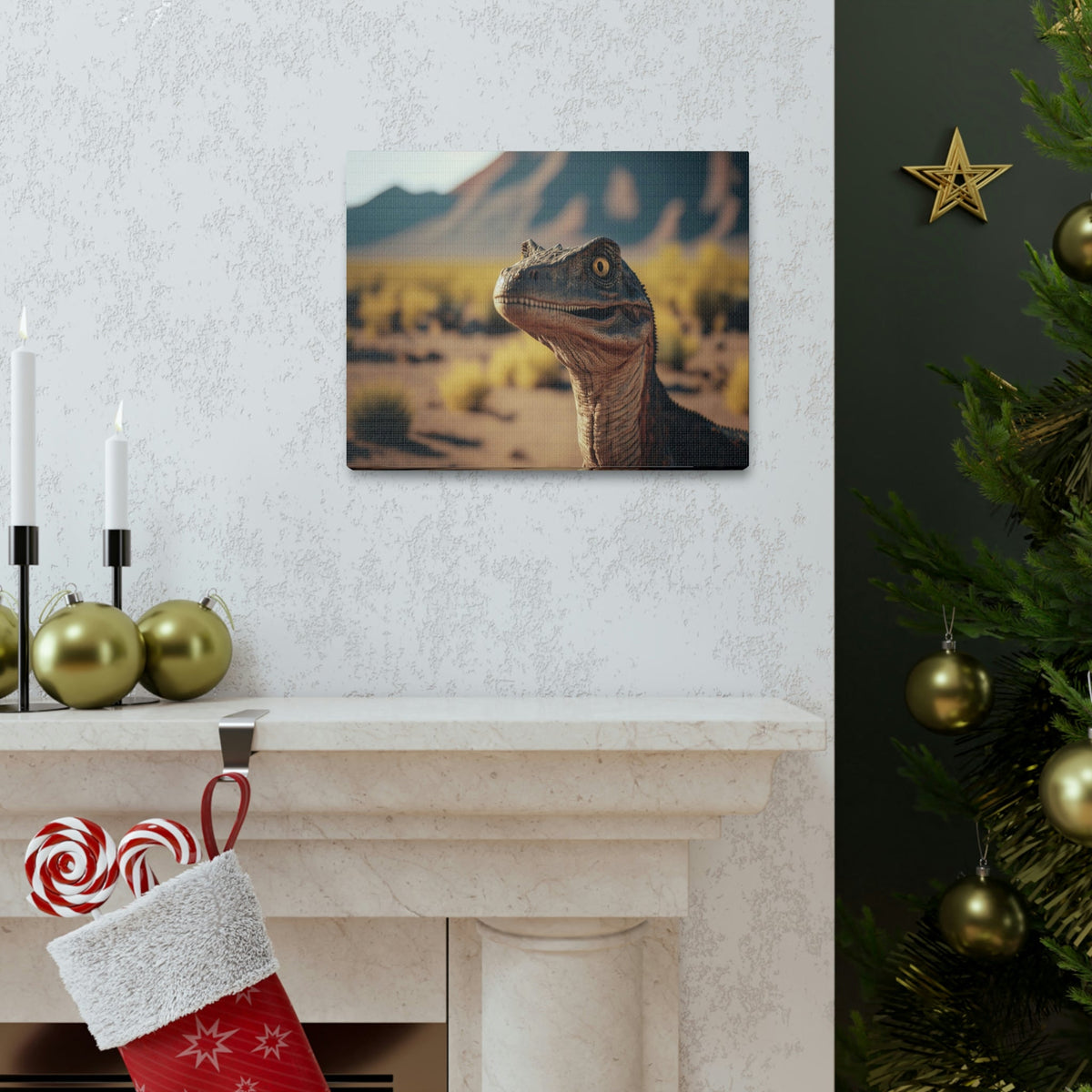 Funny Velociraptor Silly Velociraptor Scene Outside Wall Art Ready to Hang Unframed-Express Your Love Gifts