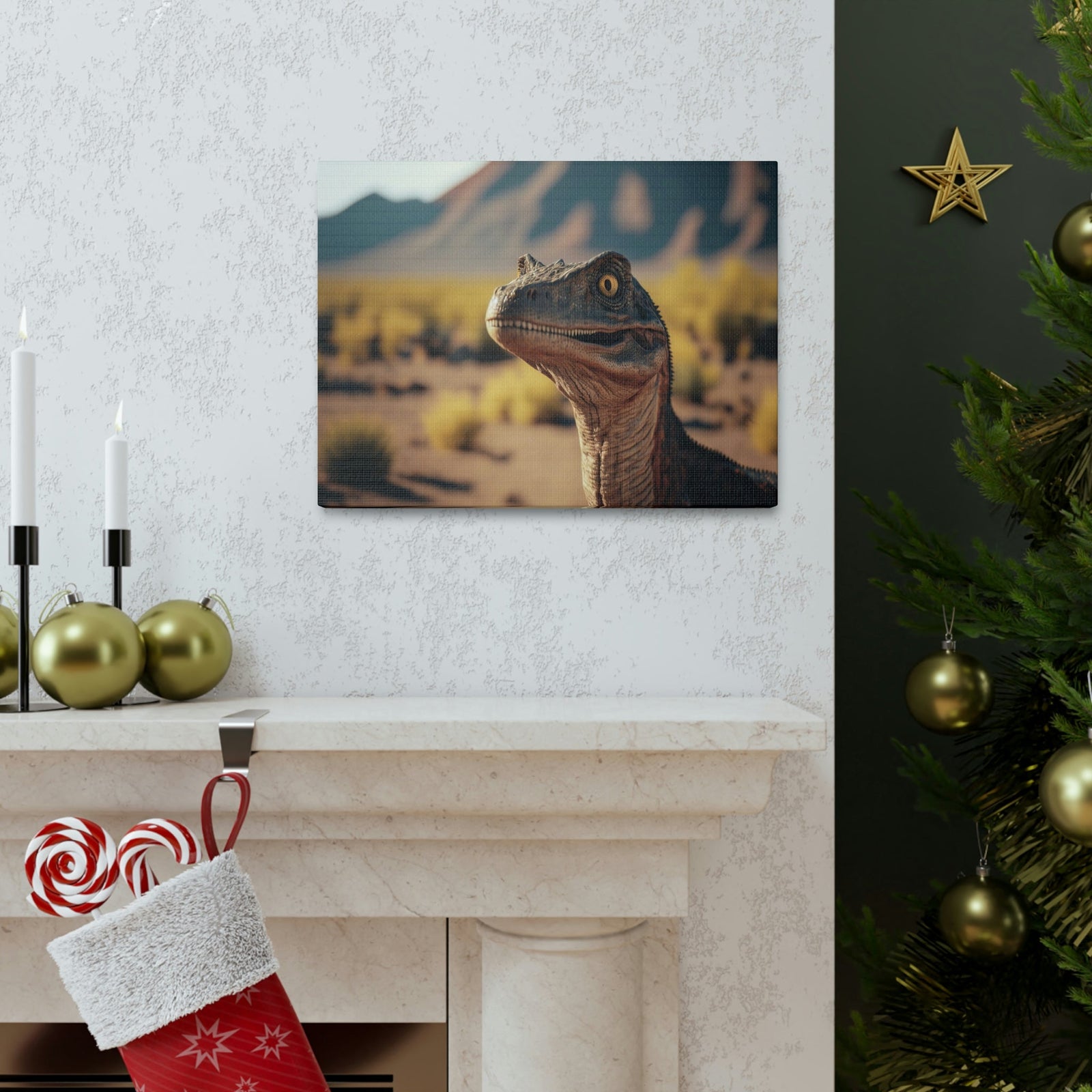 Funny Velociraptor Silly Velociraptor Scene Outside Wall Art Ready to Hang Unframed-Express Your Love Gifts