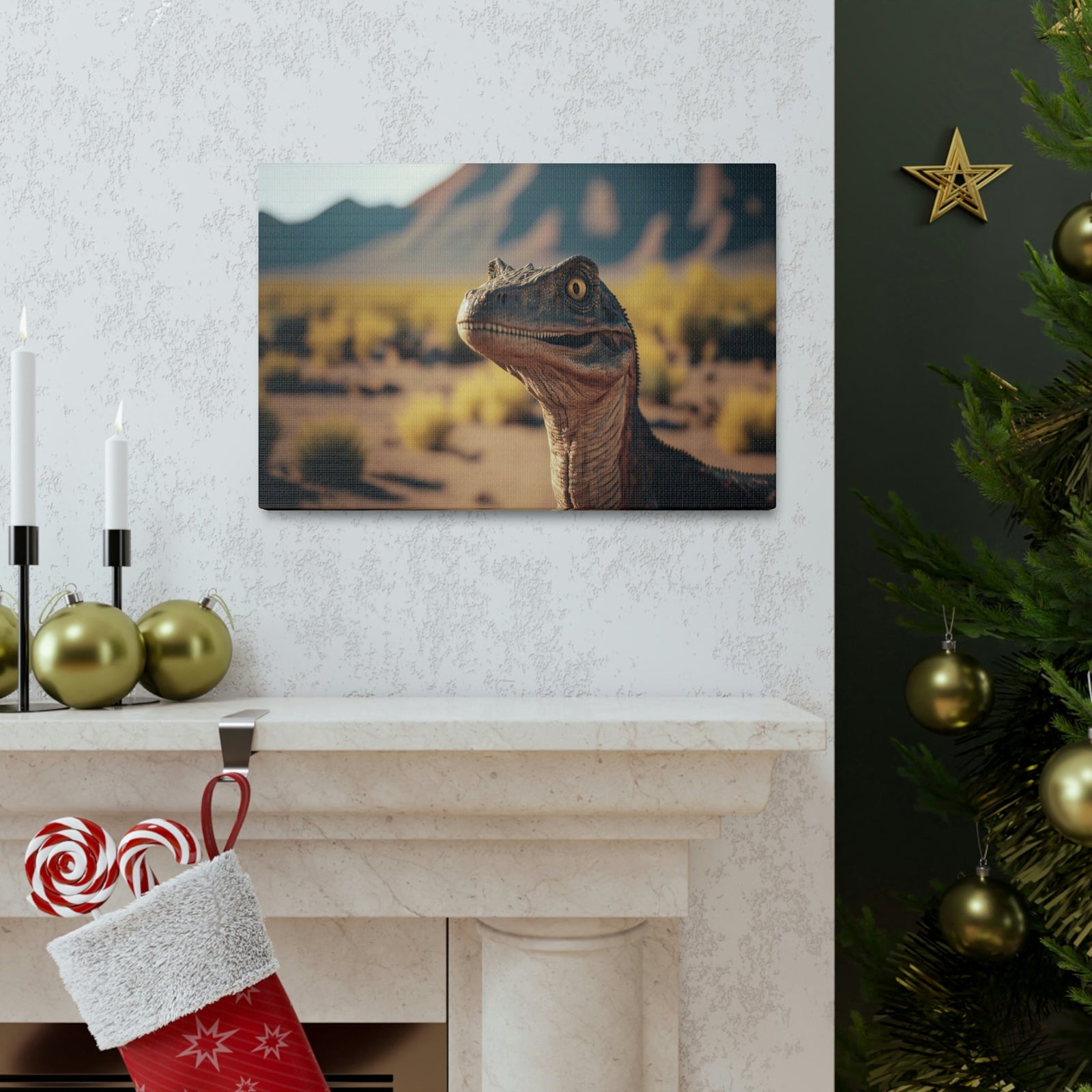 Funny Velociraptor Silly Velociraptor Scene Outside Wall Art Ready to Hang Unframed-Express Your Love Gifts