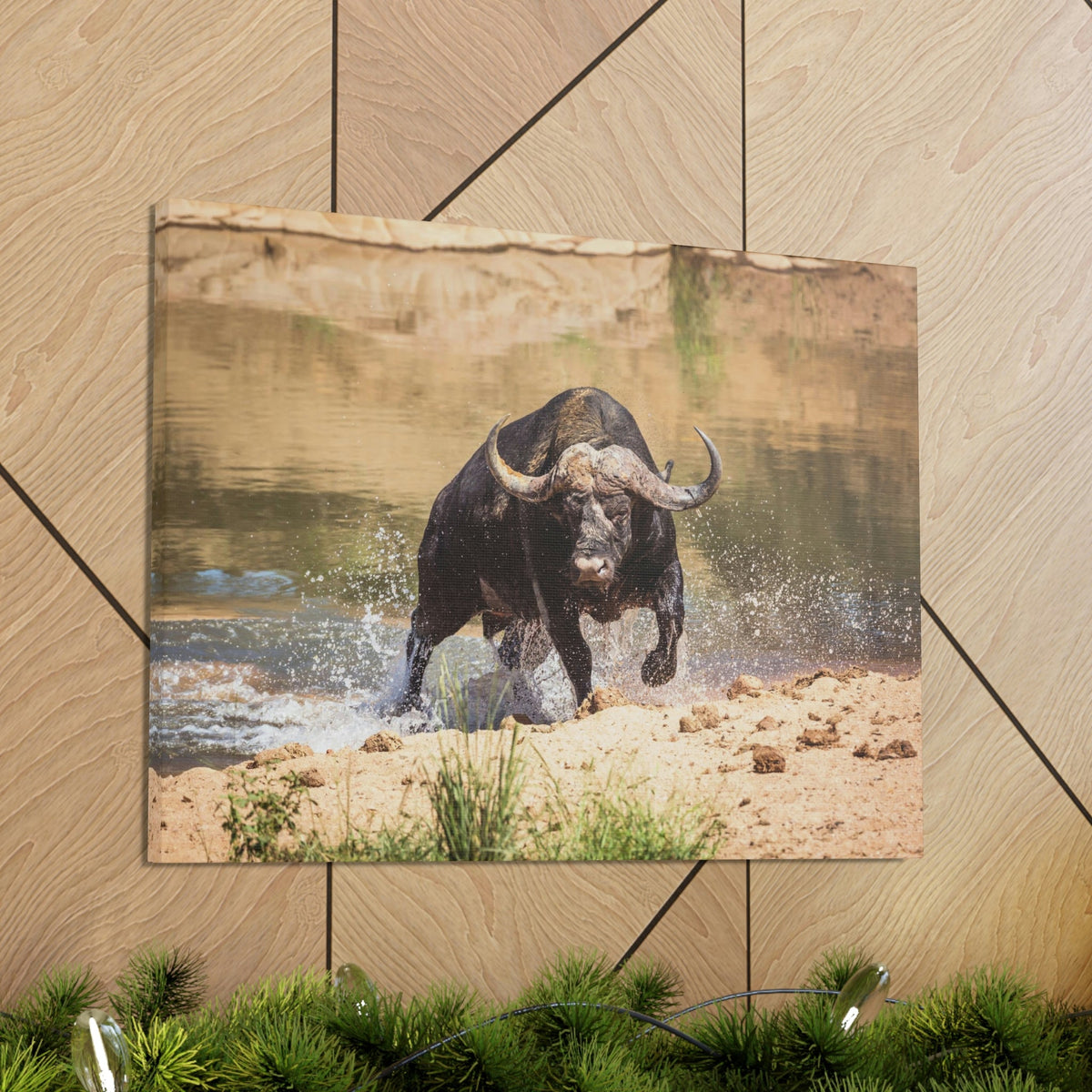Funny Water Buffalo Silly Water Buffalo Scene Outside Wall Art Ready to Hang Unframed-Express Your Love Gifts