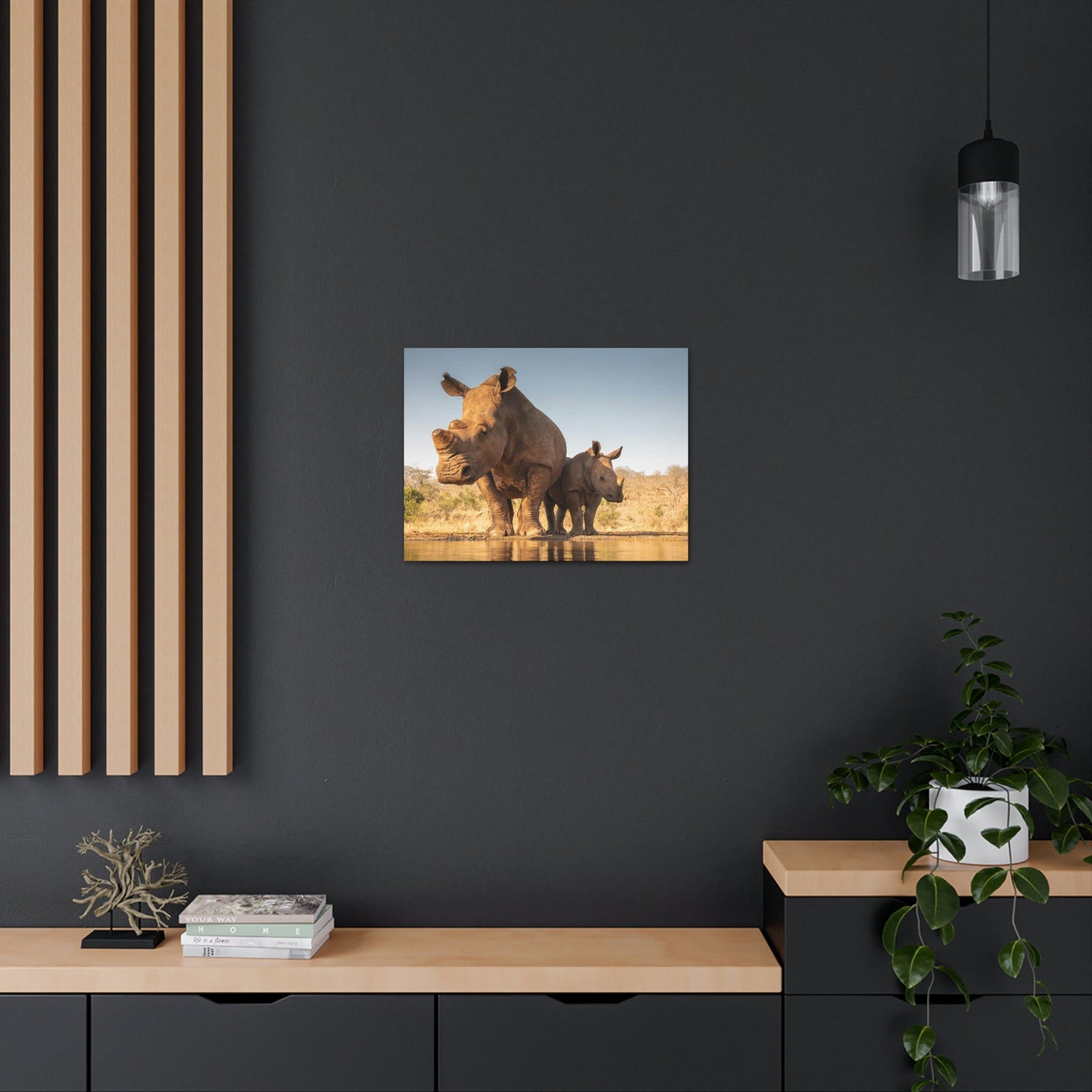 Funny White Rhino Silly White Rhino Scene Couple Wall Art Ready to Hang Unframed-Express Your Love Gifts