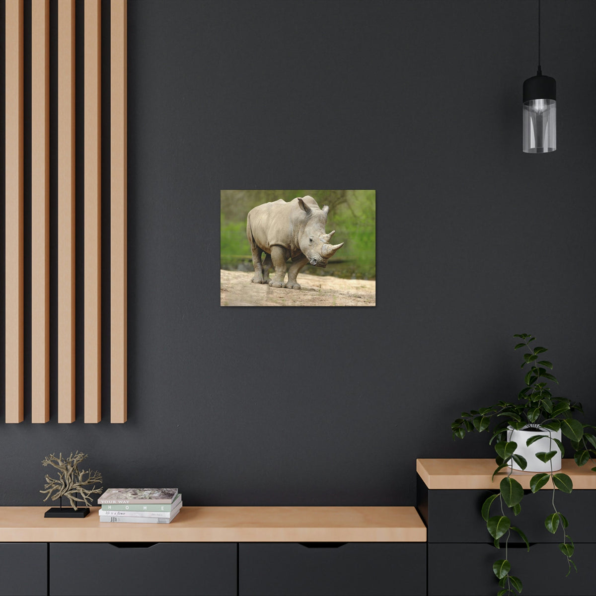 Funny White Rhino Silly White Rhino Scene Outside Wall Art Ready to Hang Unframed-Express Your Love Gifts