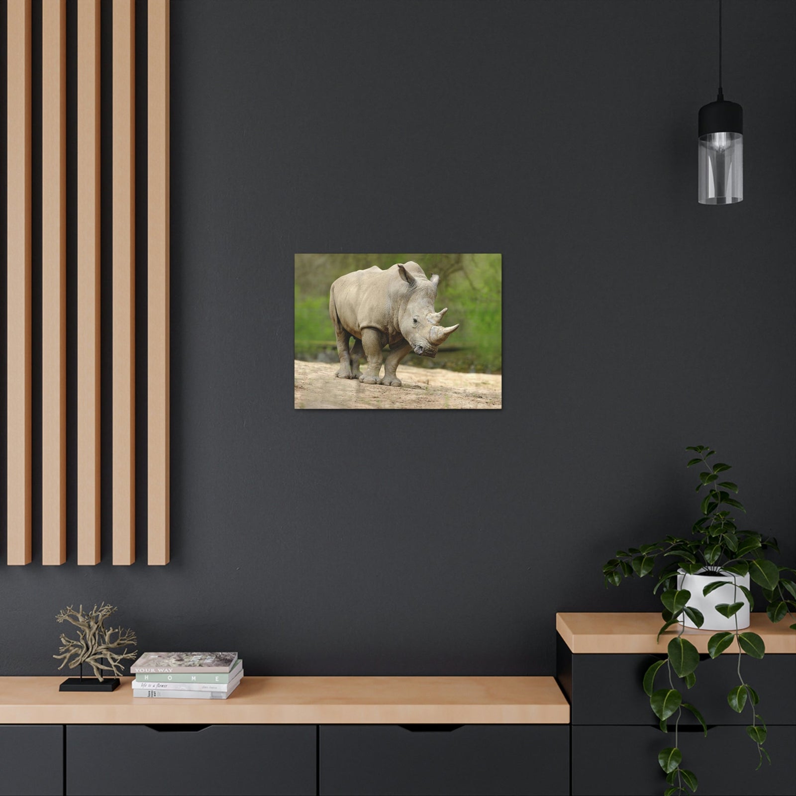 Funny White Rhino Silly White Rhino Scene Outside Wall Art Ready to Hang Unframed-Express Your Love Gifts