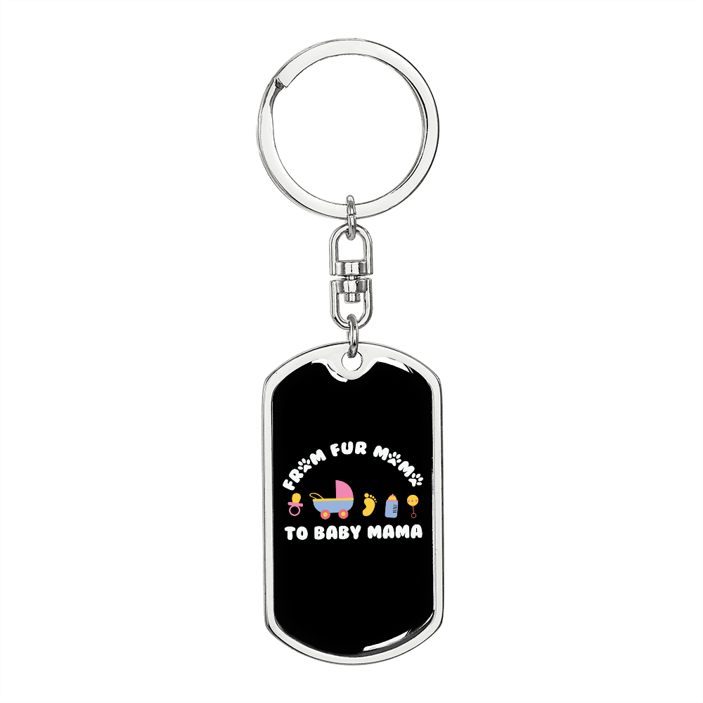 Fur Mama Cat Keychain Stainless Steel or 18k Gold Dog Tag Keyring-Express Your Love Gifts