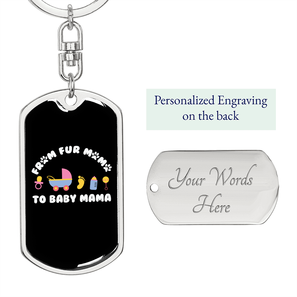 Fur Mama Cat Keychain Stainless Steel or 18k Gold Dog Tag Keyring-Express Your Love Gifts