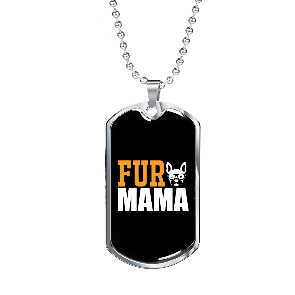 Fur Mama White Necklace Stainless Steel or 18k Gold Dog Tag 24" Chain-Express Your Love Gifts