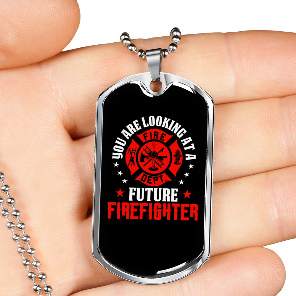 Future Firefighter Gift Stainless Steel or 18k Gold Dog Tag 24" Chain-Express Your Love Gifts